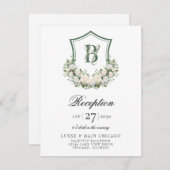 Witte Bloemen Crest bruiloft receptie Informatiekaartje (Voorkant / Achterkant)