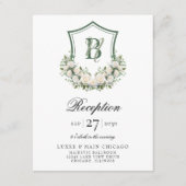 Witte Bloemen Crest bruiloft receptie Informatiekaartje (Voorkant)