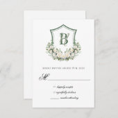 Witte Bloemen Crest Bruiloft RSVP Kaartje (Voorkant / Achterkant)
