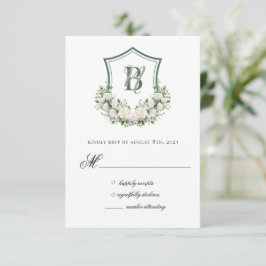Witte Bloemen Crest Bruiloft RSVP Kaartje