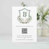 Witte Bloemen Crest Bruiloft RSVP Kaartje (Staand voorkant)