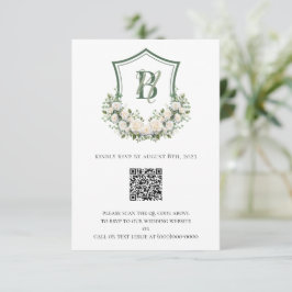 Witte Bloemen Crest Bruiloft RSVP Kaartje