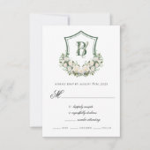 Witte Bloemen Crest Bruiloft RSVP Kaartje (Voorkant)