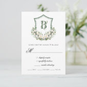 Witte Bloemen Crest Bruiloft RSVP Kaartje (Staand voorkant)