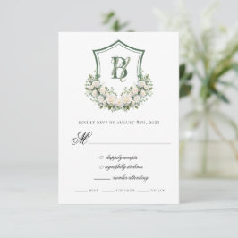 Witte Bloemen Crest Bruiloft RSVP Kaartje