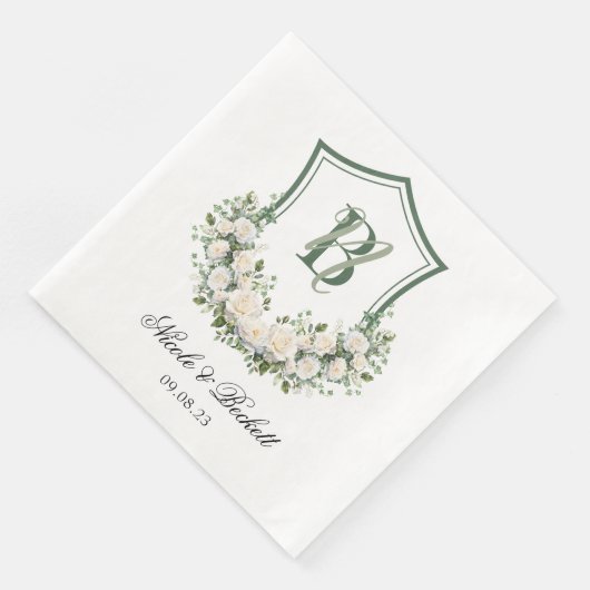 Witte Bloemen Crest Bruiloft Servet (Hoek)