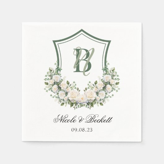Witte Bloemen Crest Bruiloft Servet (Voorkant)