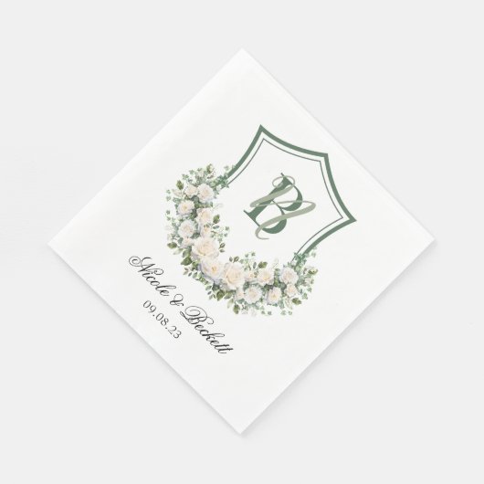 Witte Bloemen Crest Bruiloft Servet (Hoek)