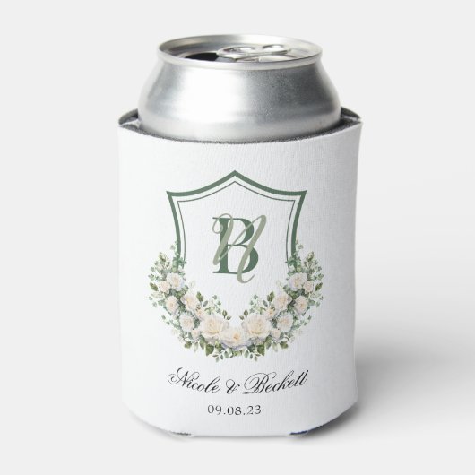 Witte Bloemen Crest Trouwkoeler Blikjeskoeler (Blikje Voorkant)