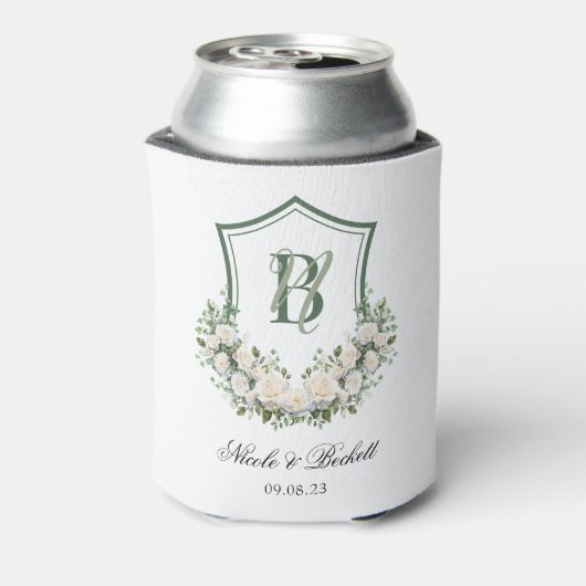Witte Bloemen Crest Wedding Cooler (Blikje Achterkant)