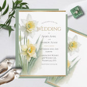 Witte Bloemen Daffodils Waterverven Modern Bruilof Kaart