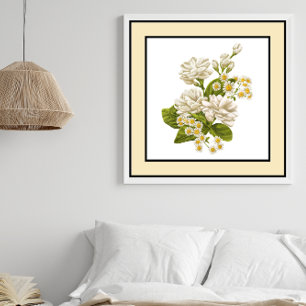 Witte Bloemen Daisies Zwart Lijnen Gele Rand Poster