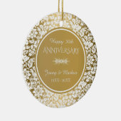 Witte Bloemen Damask- 50ste bruiloft Jubileum Keramisch Ornament (Rechts)