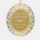 Witte Bloemen Damask- 50ste bruiloft Jubileum Keramisch Ornament (Links)