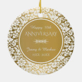 Witte Bloemen Damask- 50ste bruiloft Jubileum Keramisch Ornament (Achterkant)