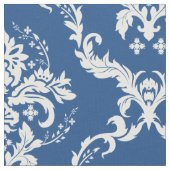 Witte Bloemen Damasks Aangepaste Blauwe Achtergron Stof (Close Up)