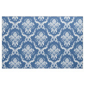 Witte Bloemen Damasks Aangepaste Blauwe Achtergron Stof (Fat Quarter)