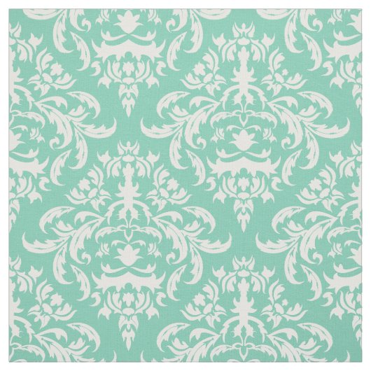 Witte Bloemen Damasks-aangepaste munt achtergrond Stof (Swatch)