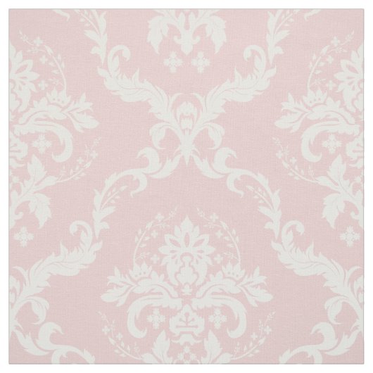 Witte Bloemen Damasks Custom Pastel roze achtergro Stof (Swatch)