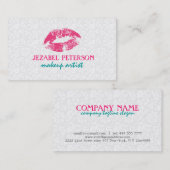 Witte Bloemen Damasks Make-up Artist Design Visitekaartje (Voorkant / Achterkant)