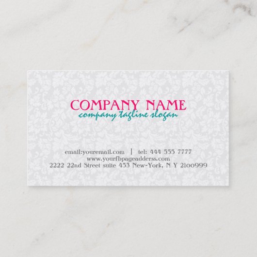 Witte Bloemen Damasks Make-up Artist Design Visitekaartje (Achterkant)
