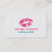 Witte Bloemen Damasks Make-up Artist Design Visitekaartje (Voorkant)