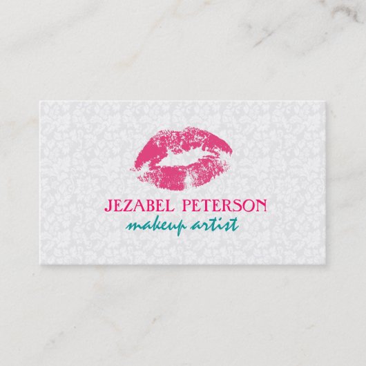 Witte Bloemen Damasks Make-up Artist Design Visitekaartje (Voorkant)