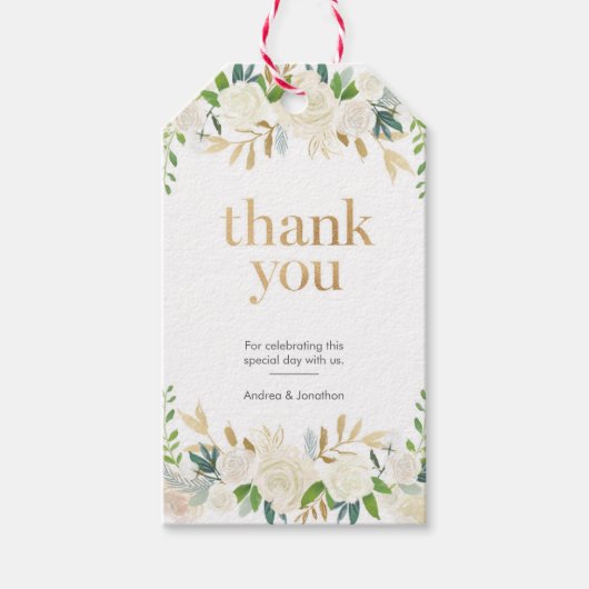 Witte bloemen dank u voor labels cadeaulabel (Voorkant)