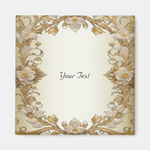 Witte Bloemen Decoratie Gouden Magneet