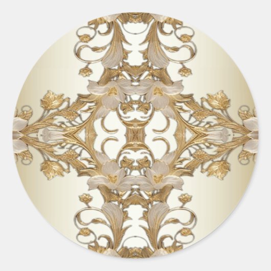 Witte Bloemen Decoratie Gouden Zegel Sticker (Voorkant)
