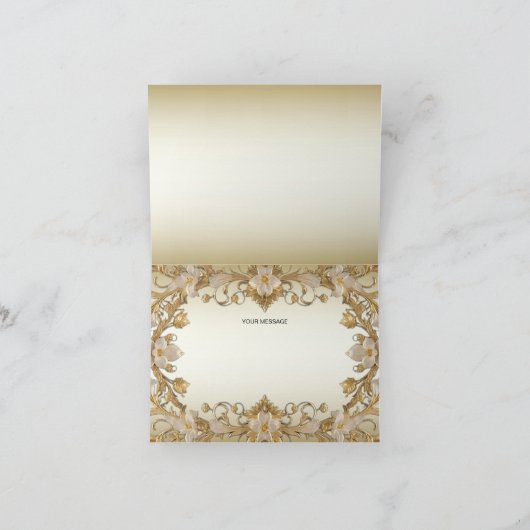 Witte bloemen decoratief goud dank je kaart (Binnen)