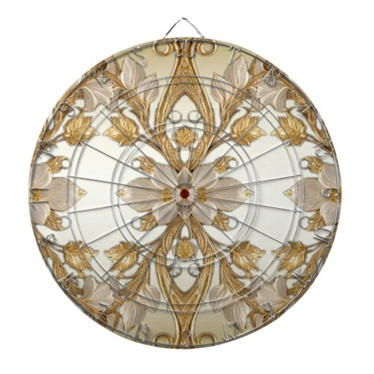 Witte Bloemen Decoratief Goud Dartbord (Voorkant)