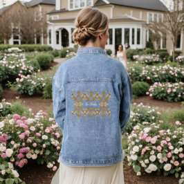 Witte bloemen decoratief goud de bruid denim jacket