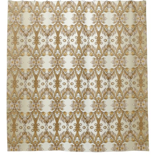 Witte bloemen Decoratief Goud Douchegordijn (Voorkant)