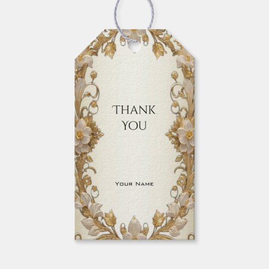 Witte Bloemen Decoratief Goud Gift Label Cadeaulabel (Voorkant)