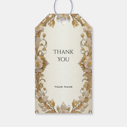 Witte Bloemen Decoratief Goud Gift Label Cadeaulabel (Achterkant)