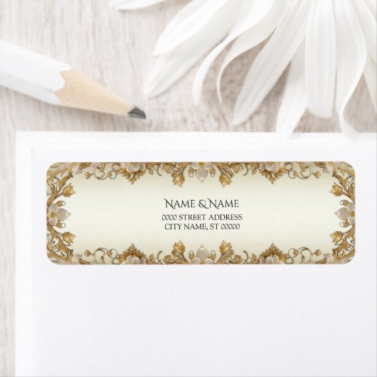 Witte bloemen Decoratief Goud Retour Adres Label (Insitu)