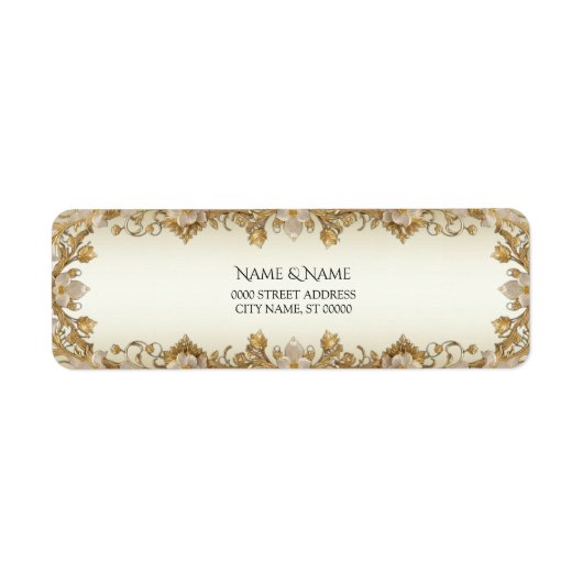 Witte bloemen Decoratief Goud Retour Adres Label (Voorkant)