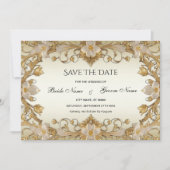 Witte bloemen Decoratief goud Save the Date (Voorkant)