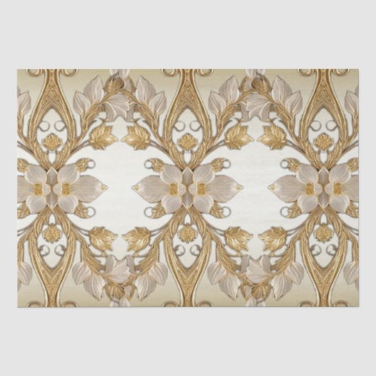 Witte Bloemen Decoratief Goud Tissuepapier (Voorkant)