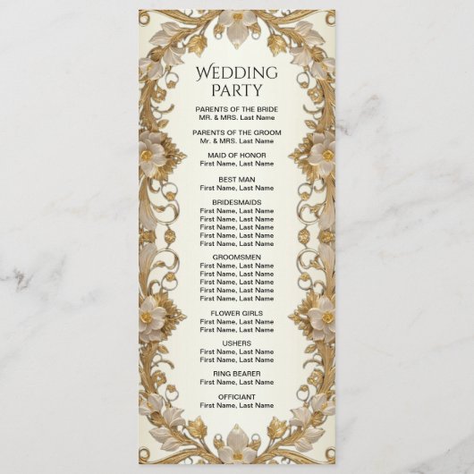 Witte bloemen decoratief gouden bruiloft programma programmakaart (Achterkant)