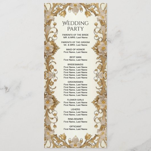 Witte bloemen decoratief gouden bruiloft programma programmakaart (Achterkant)