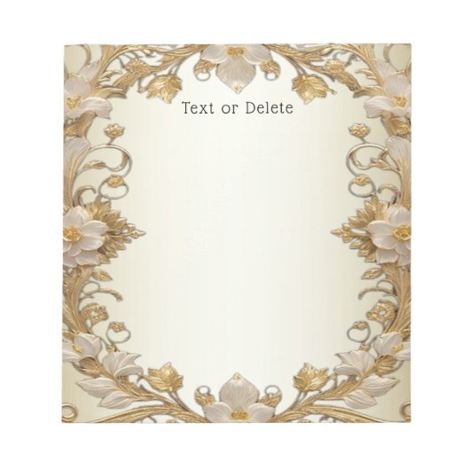 Witte bloemen decoratief gouden Notitieblok (Voorkant)