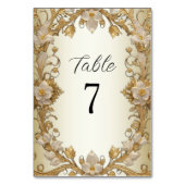 Witte bloemen Decoratief Gouden Tafel Nummer Kaart (Achterkant)