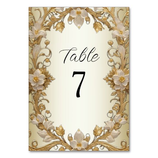 Witte bloemen Decoratief Gouden Tafel Nummer Kaart (Achterkant)