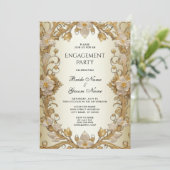 Witte bloemen decoratief gouden Verloving Kaart (Staand voorkant)