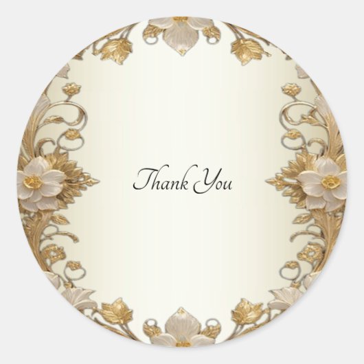 Witte Bloemen Decoratieve Gold Seal Sticker (Voorkant)
