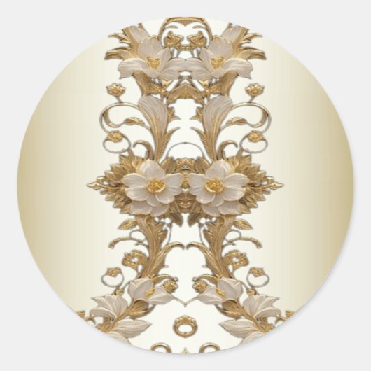 Witte Bloemen Decoratieve Gold Seal Sticker (Voorkant)