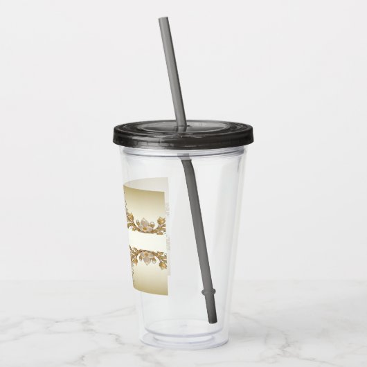 Witte bloemen Decoratieve Goud Acryl Tumbler Acryl Drinkbeker (Links)