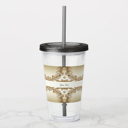 Witte bloemen Decoratieve Goud Acryl Tumbler Acryl Drinkbeker (Voorkant)